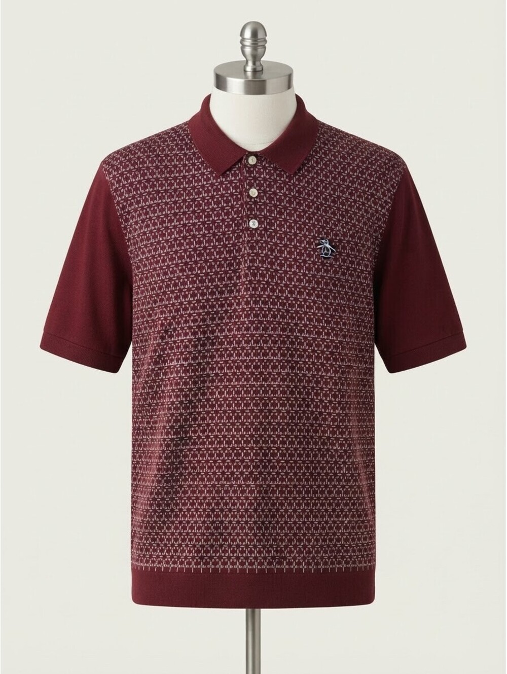 Original Penguin Geo Pattern Knit Polo Sweater Burgundy XXL